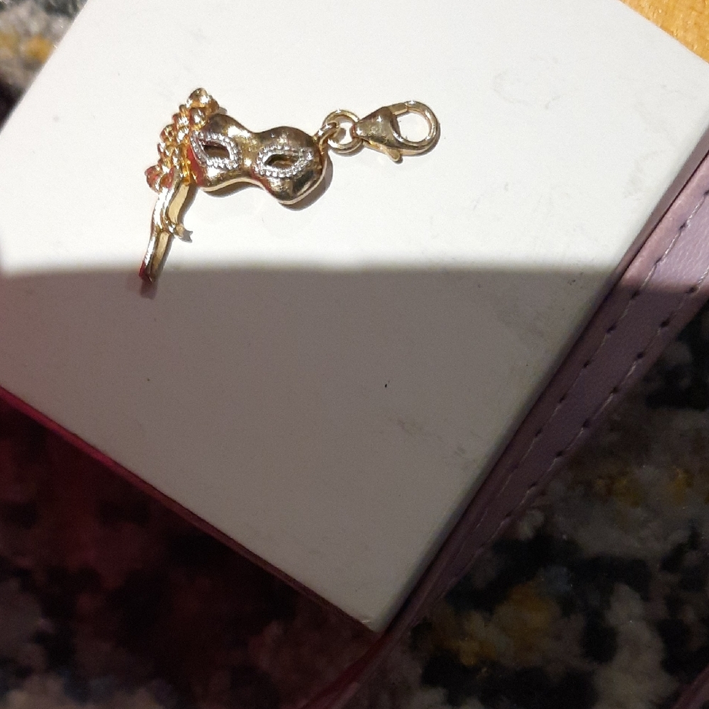 Solid 14K Yellow Gold Over Sterling Silver MARDI GRAS Mask Charm Pendant &Gift🎁